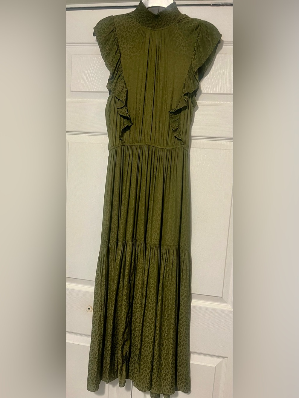 Steve Madden Army Green Sleeveless Leopard Print High Neck Maxi Dress, Size L